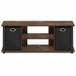 Furinno ECON 3-Tier Entertainment Center with Bins for TV up to 46 Inch Amber Pine
