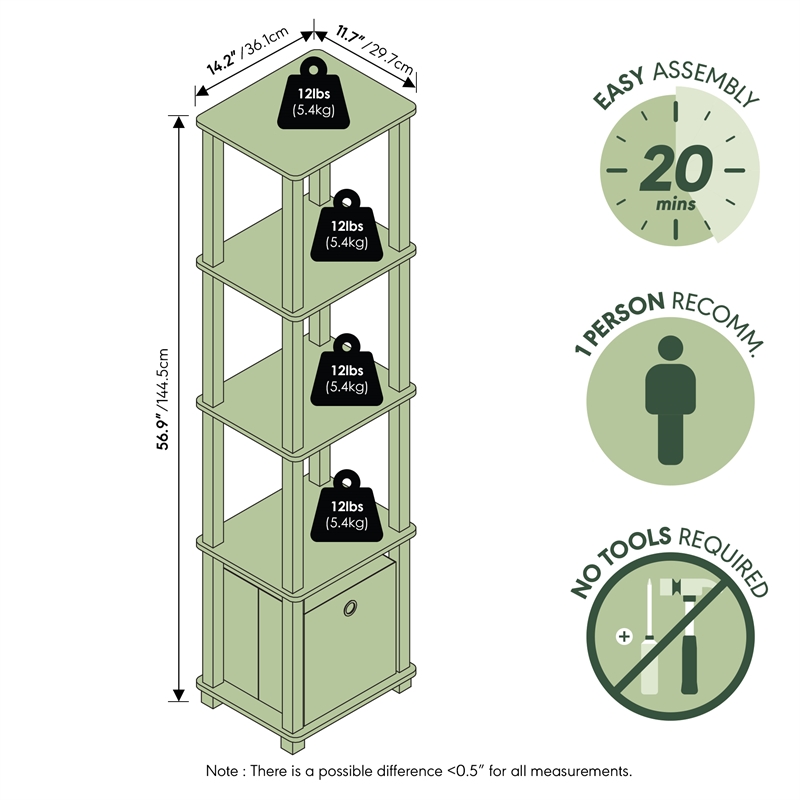 Furinno TURN-N-TUBE 5-Tier Open Frame Corner Display Shelf with Bin White