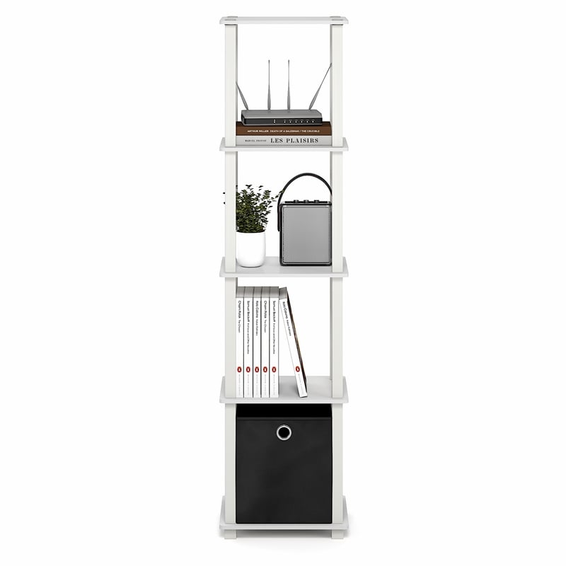 Furinno TURN-N-TUBE 5-Tier Open Frame Corner Display Shelf with Bin White