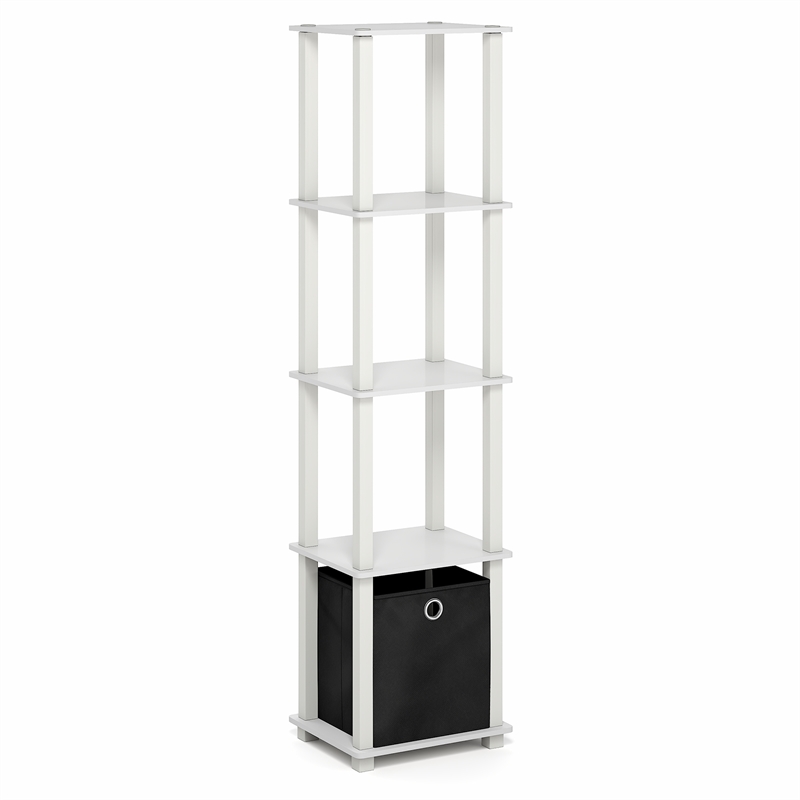 Furinno TURN-N-TUBE 5-Tier Open Frame Corner Display Shelf with Bin White