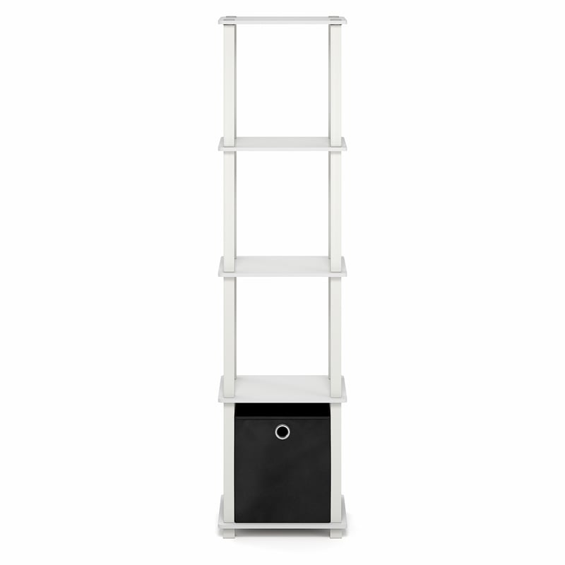 Furinno TURN-N-TUBE 5-Tier Open Frame Corner Display Shelf with Bin White