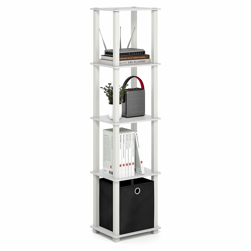 Furinno TURN-N-TUBE 5-Tier Open Frame Corner Display Shelf with Bin White