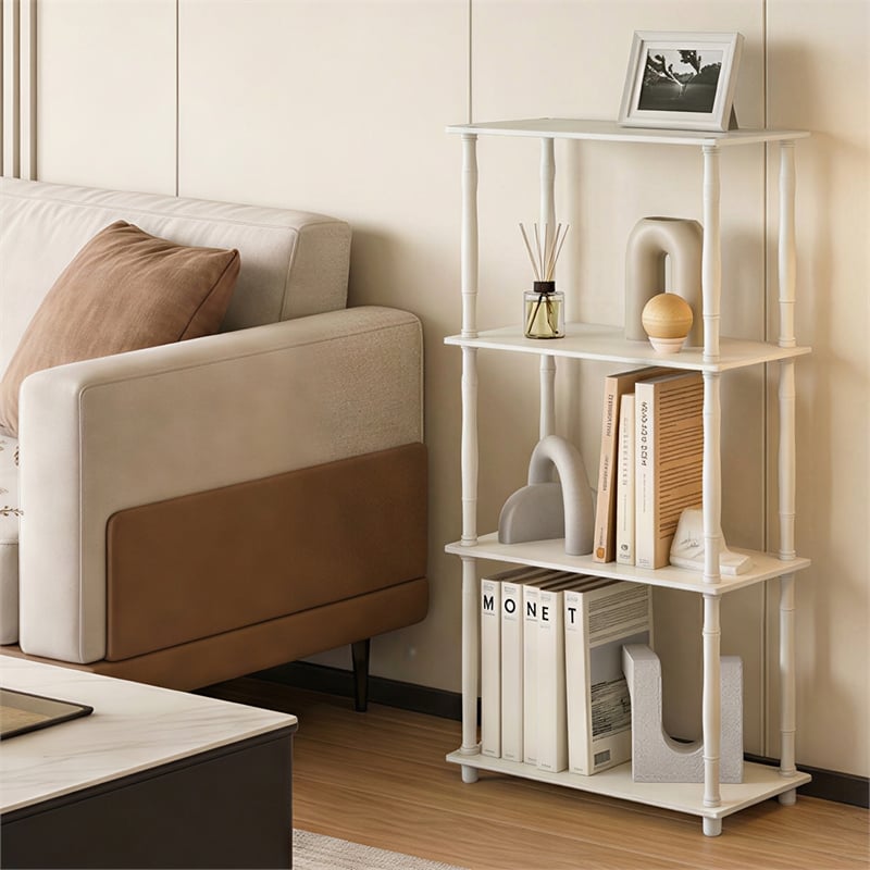 Furinno TURN-N-TUBE 4-Tier Open Frame Corner Toolless Bookshelf White