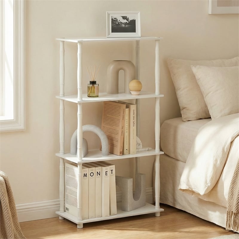 Furinno TURN-N-TUBE 4-Tier Open Frame Corner Toolless Bookshelf White