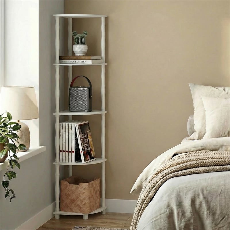 Furinno TURN-N-TUBE 5-Tier Open Frame Corner Toolless Bookshelf  White
