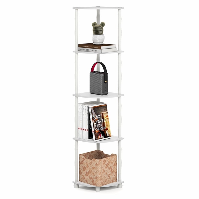 Furinno TURN-N-TUBE 5-Tier Open Frame Corner Toolless Bookshelf  White