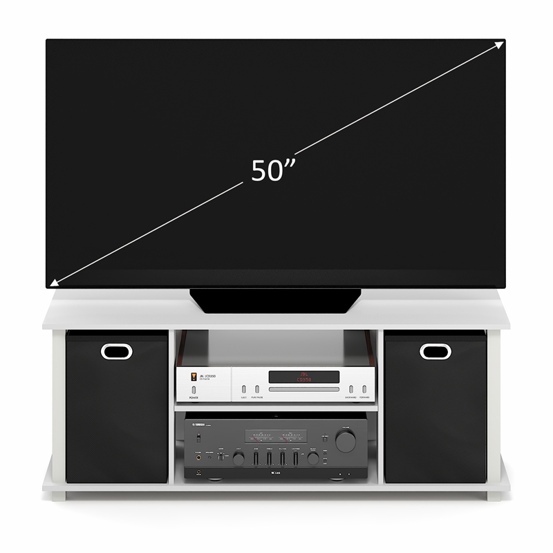 Furinno ECON 3-Tier Entertainment Center with Bins for TV up to 46 Inch White