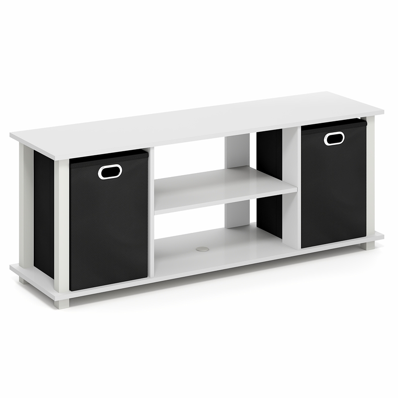 Furinno ECON 3-Tier Entertainment Center with Bins for TV up to 46 Inch White