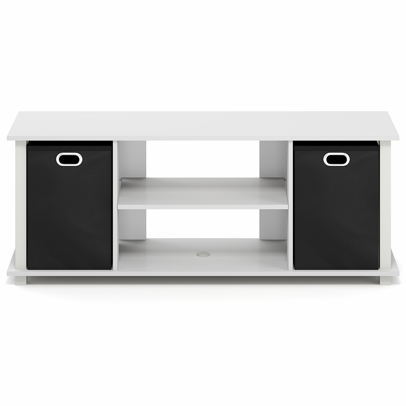Furinno ECON 3-Tier Entertainment Center with Bins for TV up to 46 Inch White