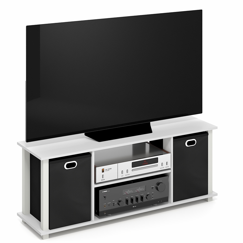Furinno ECON 3-Tier Entertainment Center with Bins for TV up to 46 Inch White