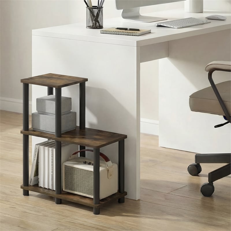 Furinno TURN-N-TUBE 3-Tier Open Frame Ladder Corner Bookshelf Amber Pine