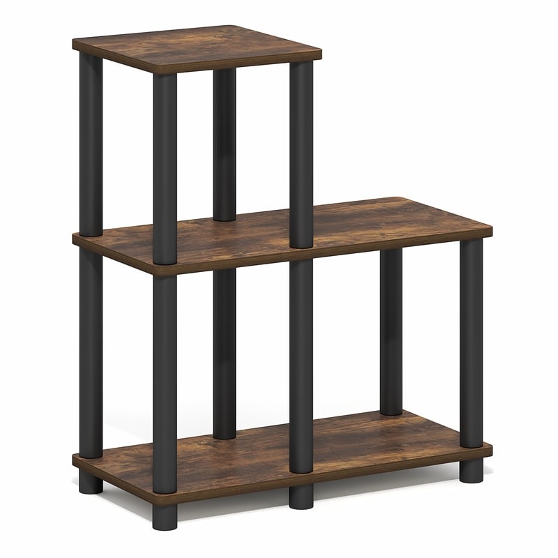 Furinno TURN-N-TUBE 3-Tier Open Frame Ladder Corner Bookshelf Amber Pine