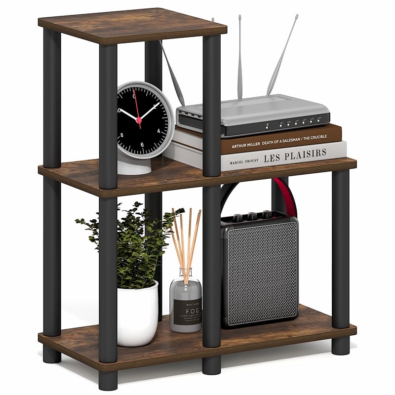 Furinno TURN-N-TUBE 3-Tier Open Frame Ladder Corner Bookshelf Amber Pine