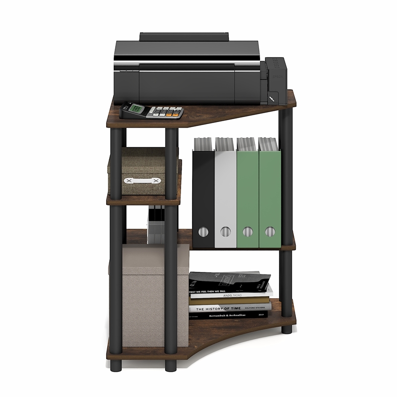 Furinno TURN-N-TUBE Corner Gaming Desk with Storage Shelves Amber Pine