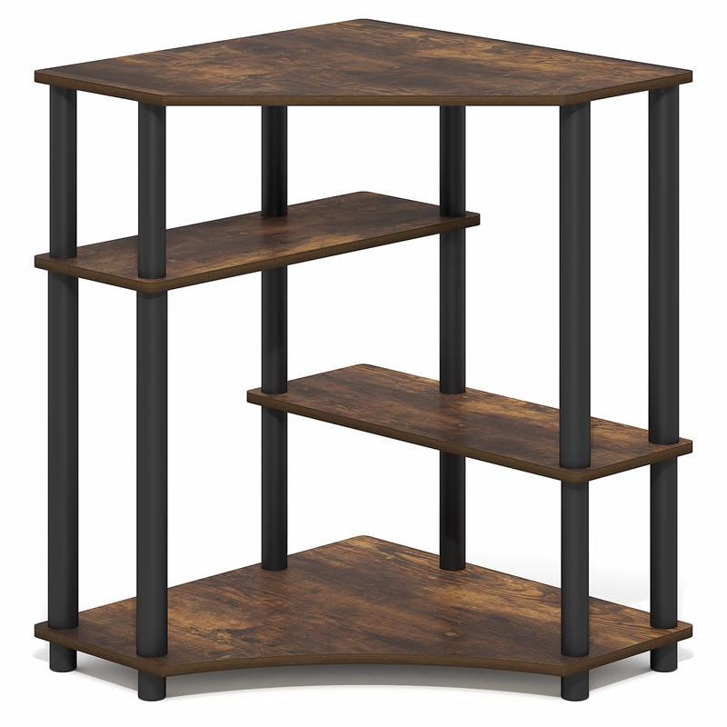 Furinno TURN-N-TUBE Corner Gaming Desk with Storage Shelves Amber Pine