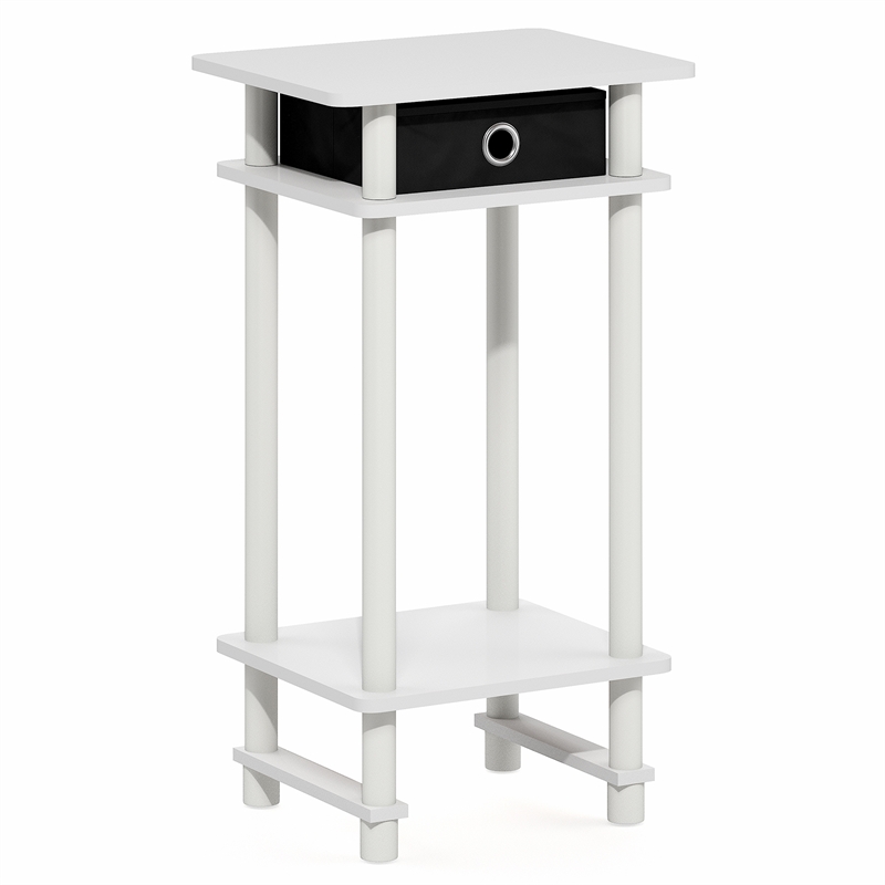 Furinno TURN-N-TUBE 3-Tier Narrow Toolless End Table with Storage Bin White