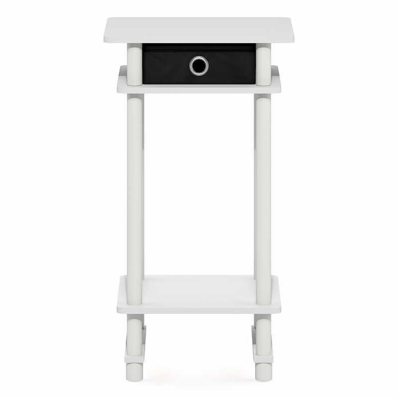 Furinno TURN-N-TUBE 3-Tier Narrow Toolless End Table with Storage Bin White