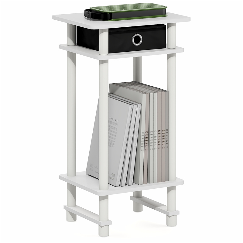 Furinno TURN-N-TUBE 3-Tier Narrow Toolless End Table with Storage Bin White