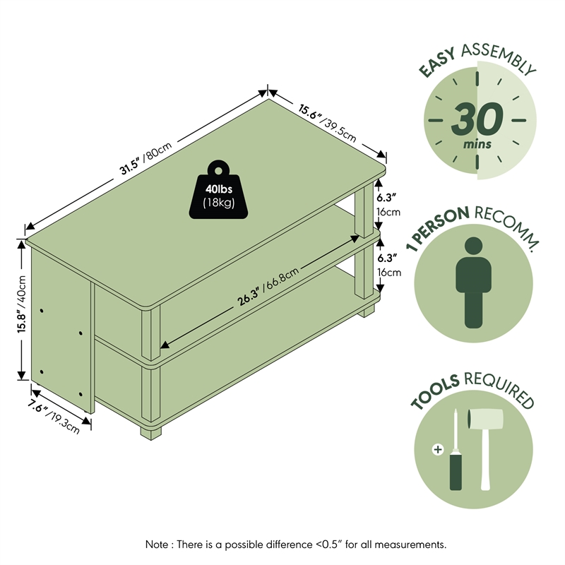 Furinno SULLY 3-Tier Open Frame Entertainment Center for TV up to 40 Inch White