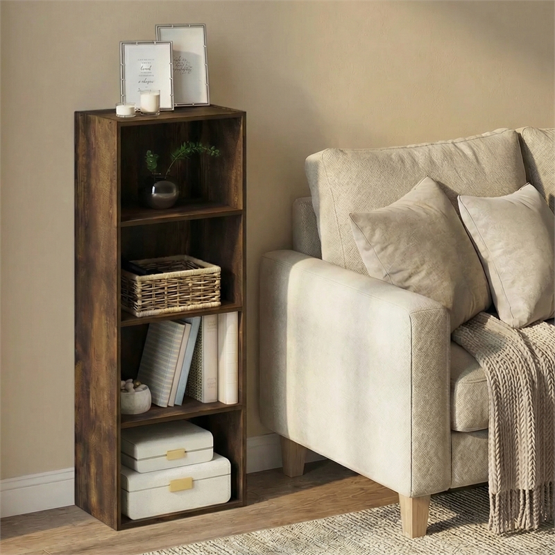 Furinno LUDER 4-Tier Corner Open Shelf Bookcase 9.3 x 15.6 x 41.7 Amber Pine