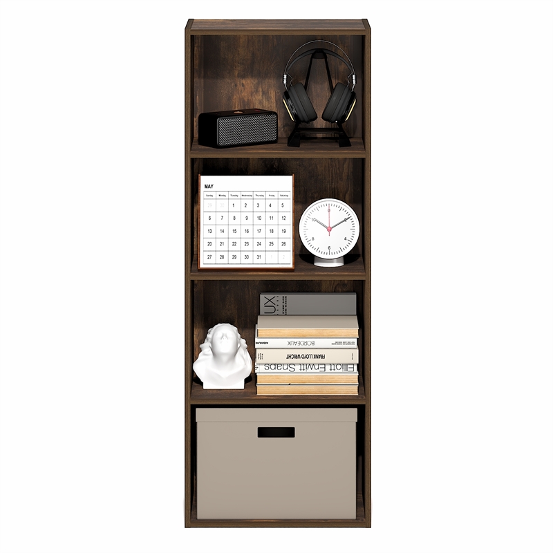 Furinno LUDER 4-Tier Corner Open Shelf Bookcase 9.3 x 15.6 x 41.7 Amber Pine