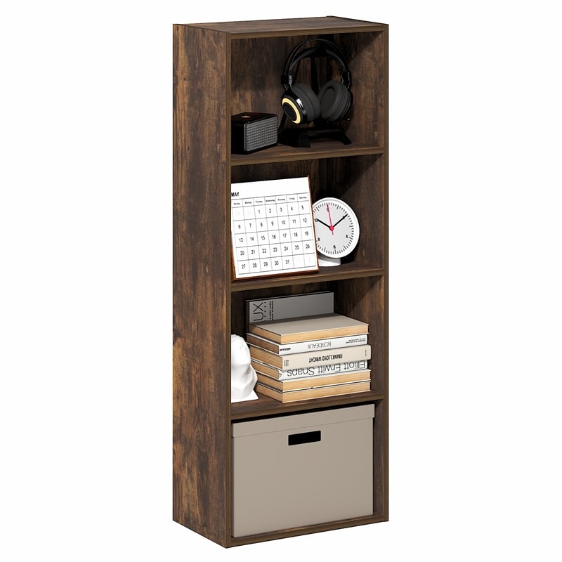 Furinno LUDER 4-Tier Corner Open Shelf Bookcase 9.3 x 15.6 x 41.7 Amber Pine