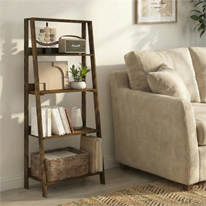 Furinno LADDER 5-Tier Open Frame Ladder Bookshelf 13 x 23.6 x 53.5 Amber Pine