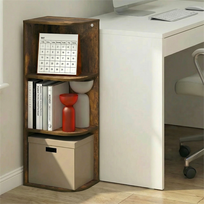 Furinno PASIR 3-Tier Corner Open Shelf Bookshelf 9.3 x 12 x 31.5 Amber Pine