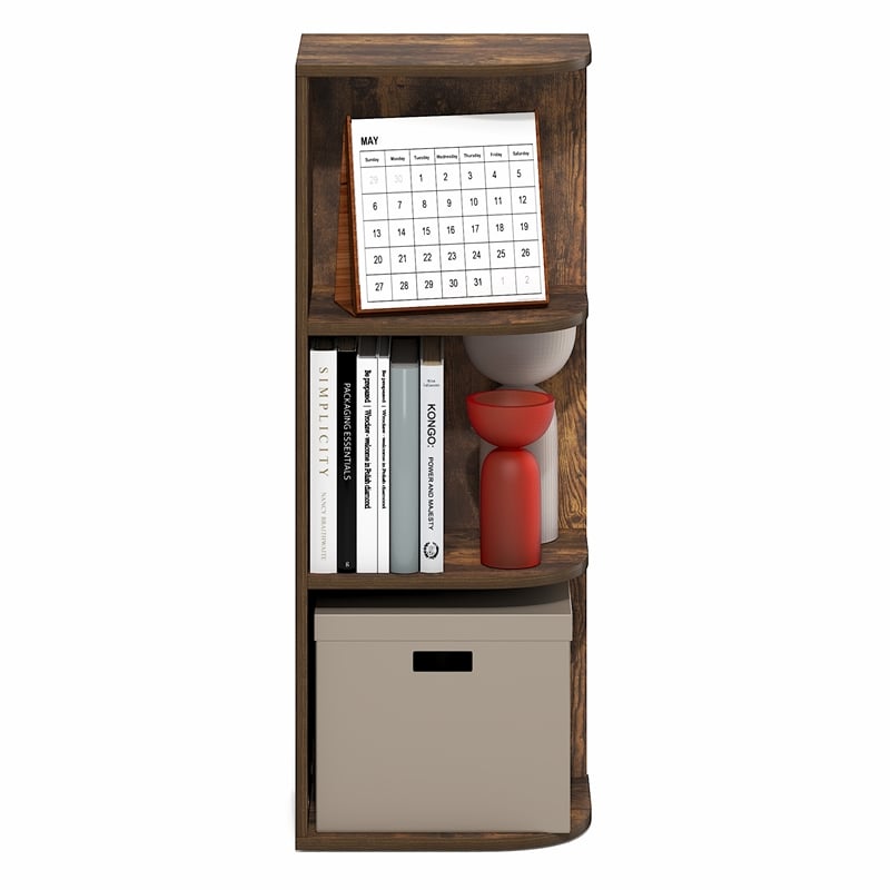 Furinno PASIR 3-Tier Corner Open Shelf Bookshelf 9.3 x 12 x 31.5 Amber Pine