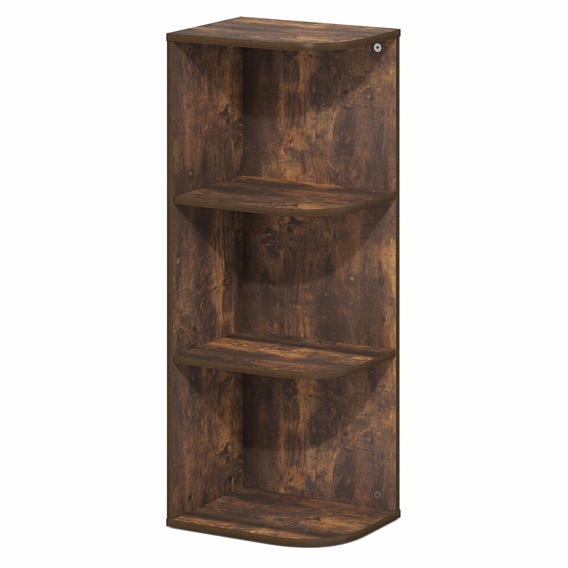 Furinno PASIR 3-Tier Corner Open Shelf Bookshelf 9.3 x 12 x 31.5 Amber Pine