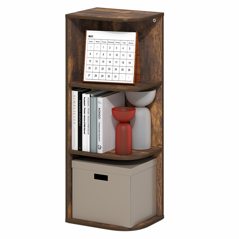 Furinno PASIR 3-Tier Corner Open Shelf Bookshelf 9.3 x 12 x 31.5 Amber Pine