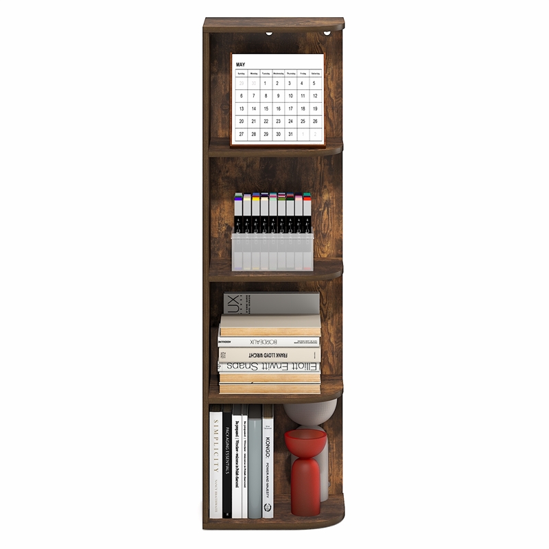 Furinno PASIR 4-Tier Corner Open Shelf Bookshelf 9.3 x 12 x 41.4 Amber Pine