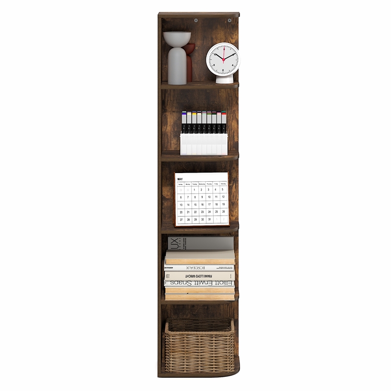 Furinno PASIR 5-Tier Corner Open Shelf Bookshelf 9.3 x 12 x 51.7 Amber Pine