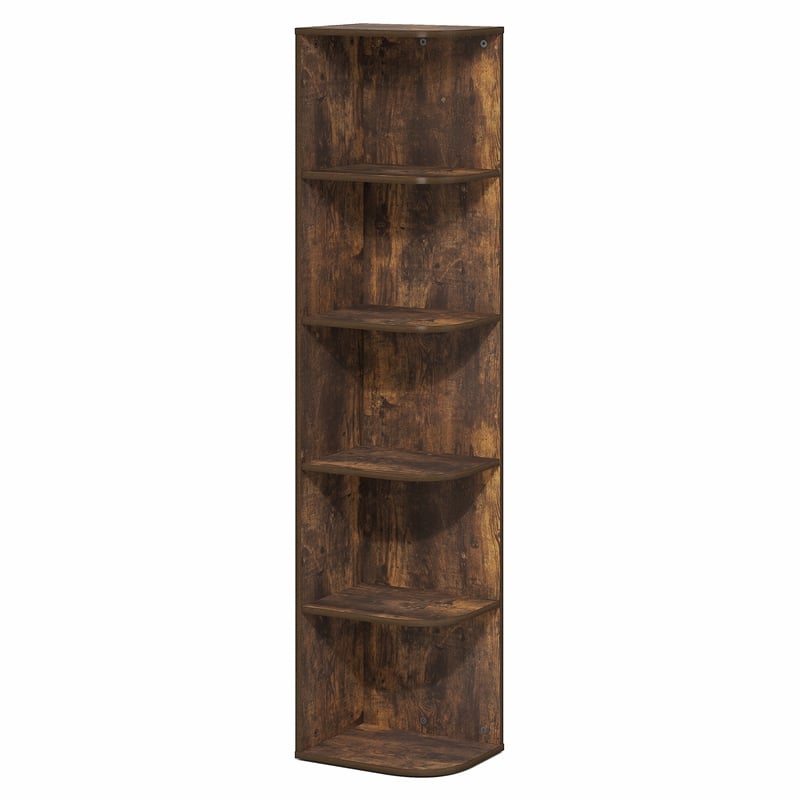 Furinno PASIR 5-Tier Corner Open Shelf Bookshelf 9.3 x 12 x 51.7 Amber Pine