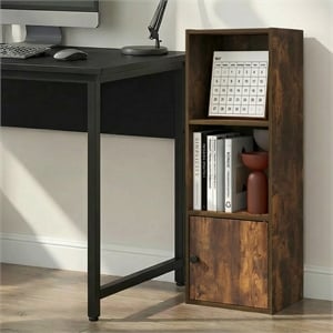 Furinno LUDER 3-Tier Bookcase with 1 Door Cabinet 9.3 x 12 x 31.5 Amber Pine