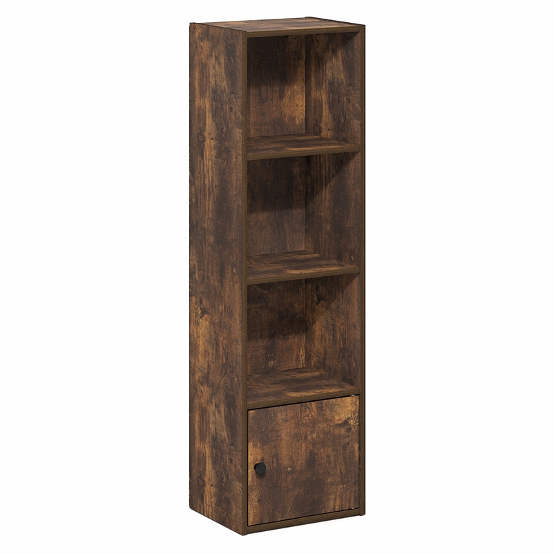 Furinno LUDER 4-Tier Bookcase with 1 Door Cabinet 9.3 x 12 x 41.8 Amber Pine