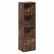Furinno LUDER 4-Tier Bookcase with 1 Door Cabinet 9.3 x 12 x 41.8 Amber Pine