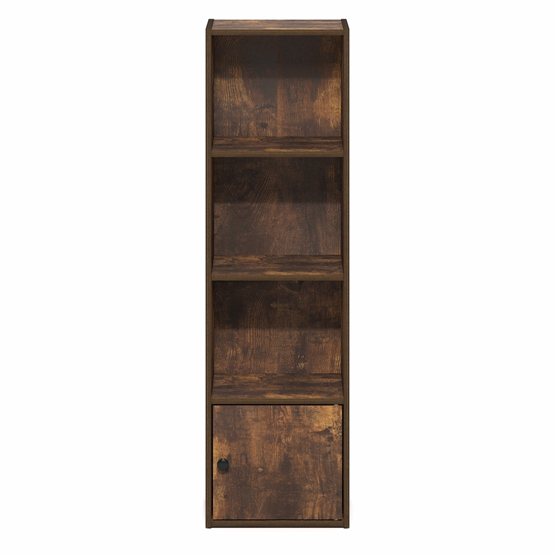 Furinno LUDER 4-Tier Bookcase with 1 Door Cabinet 9.3 x 12 x 41.8 Amber Pine
