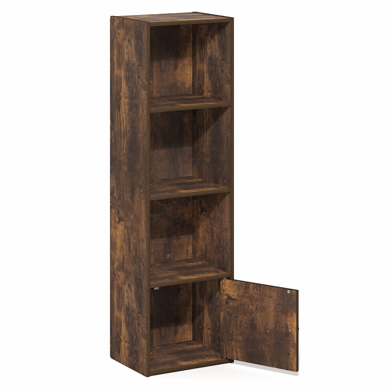 Furinno LUDER 4-Tier Bookcase with 1 Door Cabinet 9.3 x 12 x 41.8 Amber Pine