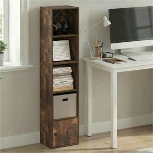 Furinno LUDER 5-Tier Bookcase with 1 Door Cabinet 9.3 x 12 x 52 Amber Pine