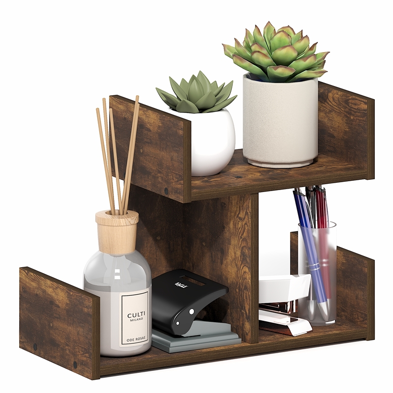 Furinno HERMITE 2-Tier U-shape Office Organization Shelf Amber Pine