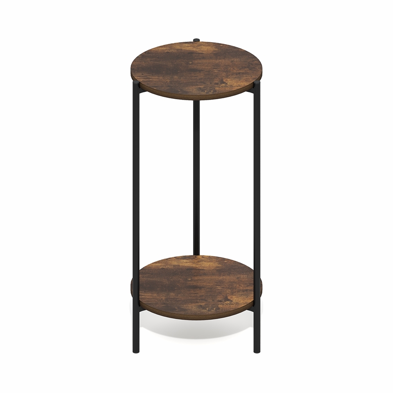 Furinno BESI 2-Tier Round Narrow Metal Frame Metal Legs End Table Amber Pine