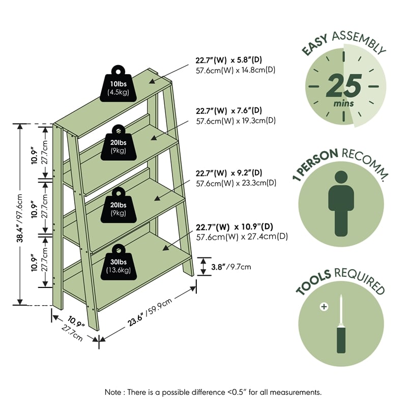 Furinno LADDER 4-Tier Ladder Open Frame Bookcase Amber Pine