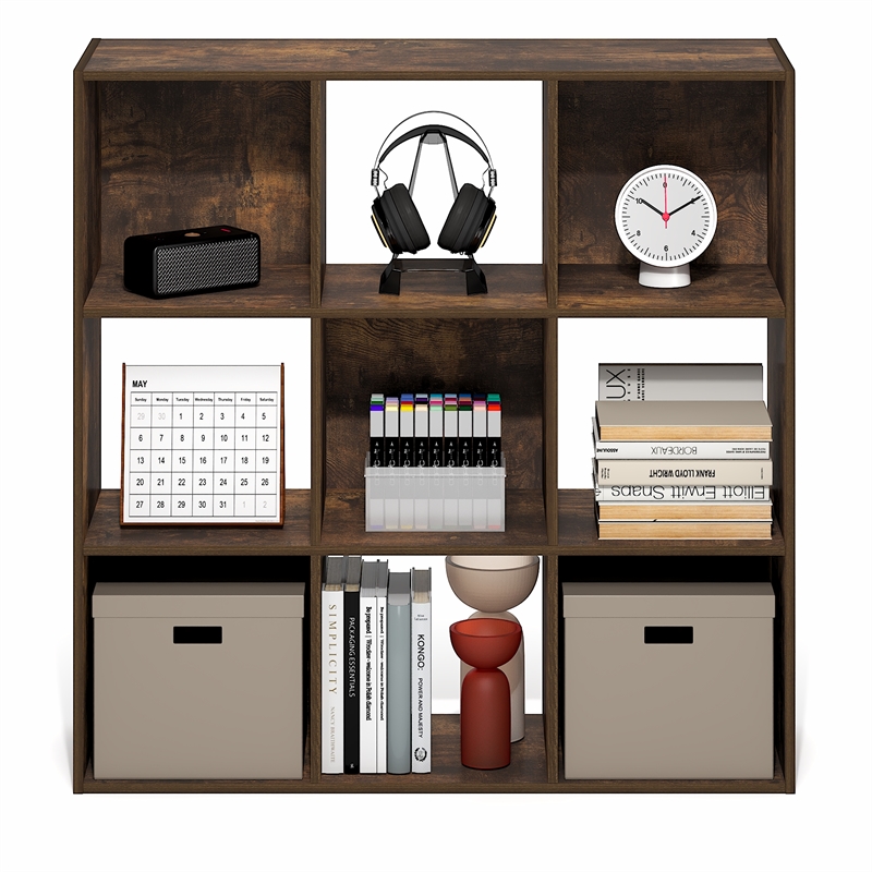 Furinno PELLI 9-Cube 3x3 Cube Bookcase 11.7 x 35.3 x 35.4 Amber Pine