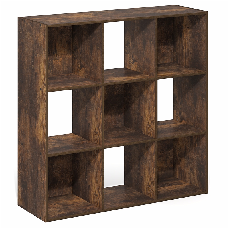 Furinno PELLI 9-Cube 3x3 Cube Bookcase 11.7 x 35.3 x 35.4 Amber Pine