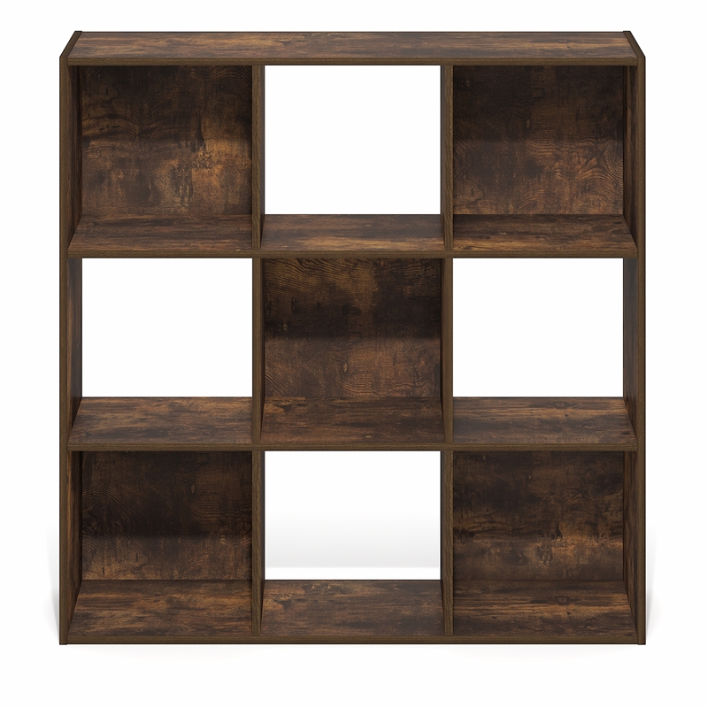 Furinno PELLI 9-Cube 3x3 Cube Bookcase 11.7 x 35.3 x 35.4 Amber Pine