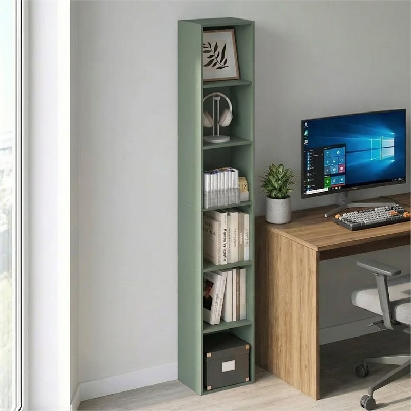 Furinno LUDER 6-Tier Tall Open Shelving Bookshelf 9.3 x 12 x 71 Sage Green