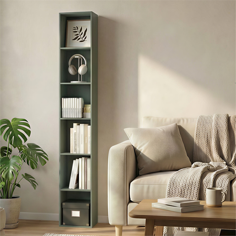 Furinno LUDER 6-Tier Tall Open Shelving Bookshelf 9.3 x 12 x 71 Sage Green