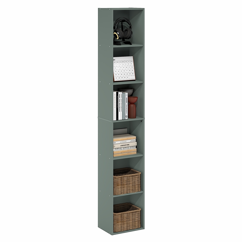 Furinno LUDER 6-Tier Tall Open Shelving Bookshelf 9.3 x 12 x 71 Sage Green