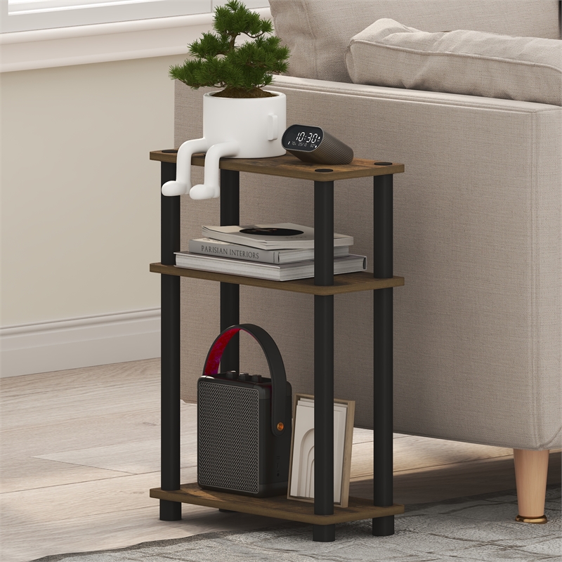 Furinno TURN-N-TUBE 3-Tier Slim Toolless End Table with Storage Shelf Amber Pine